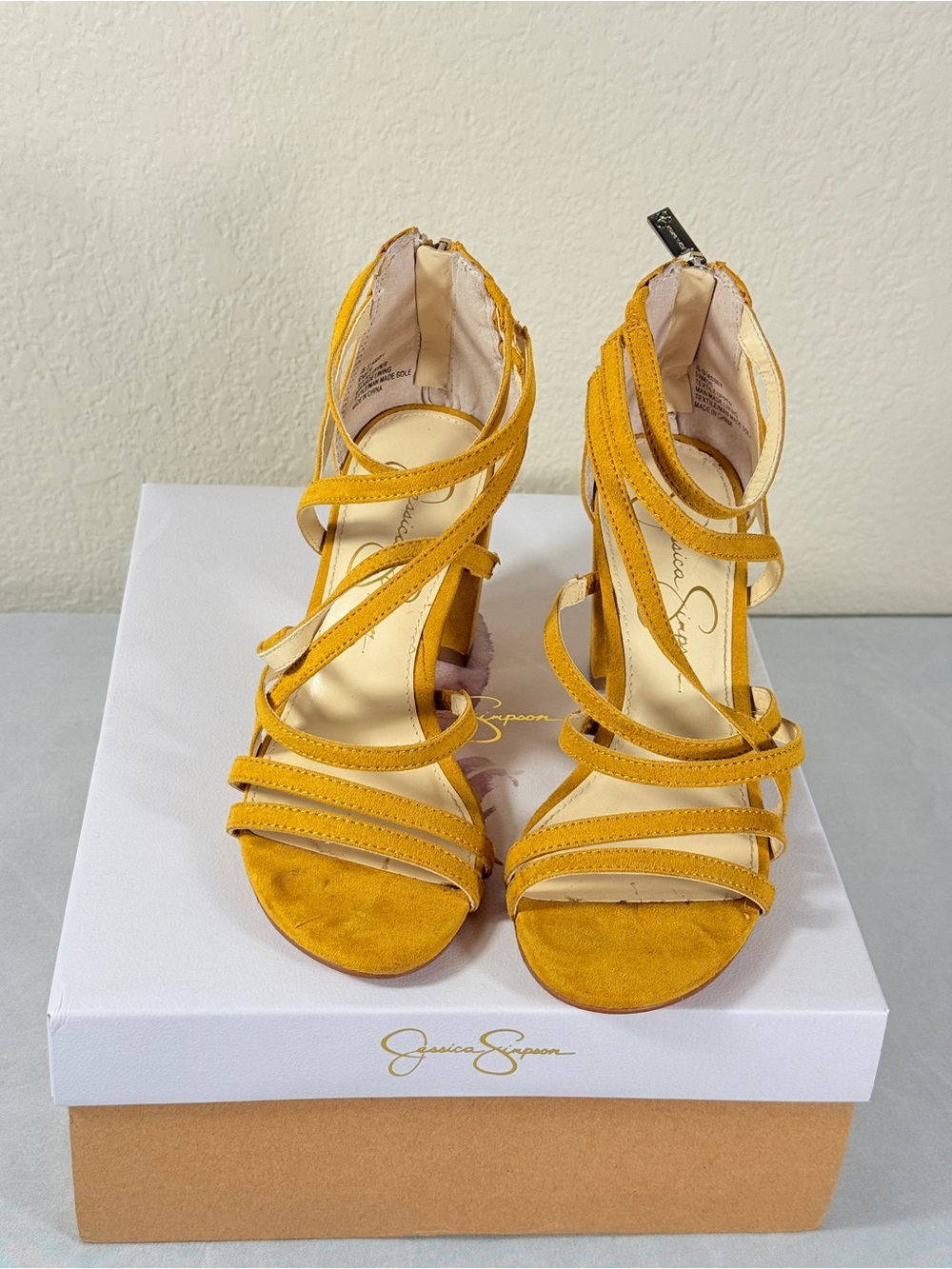 Jessica Simpson Yellow Multi-Strap Suede Heels